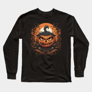 Halloween Pumpkin, Spooky Pumpkin Face, Witch Hat Long Sleeve T-Shirt